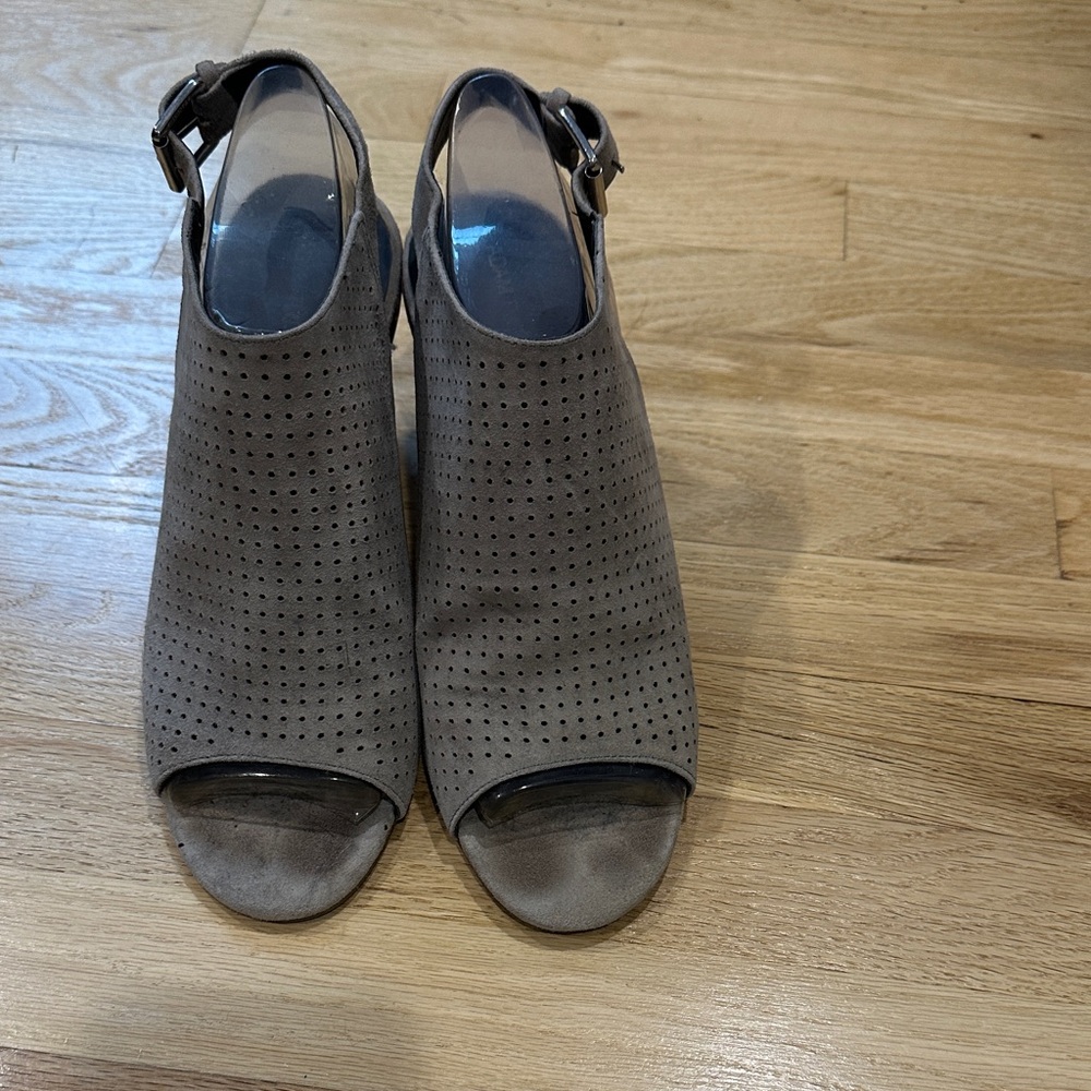 Adam Tucker Gray Perforated Peep-Toe Heels